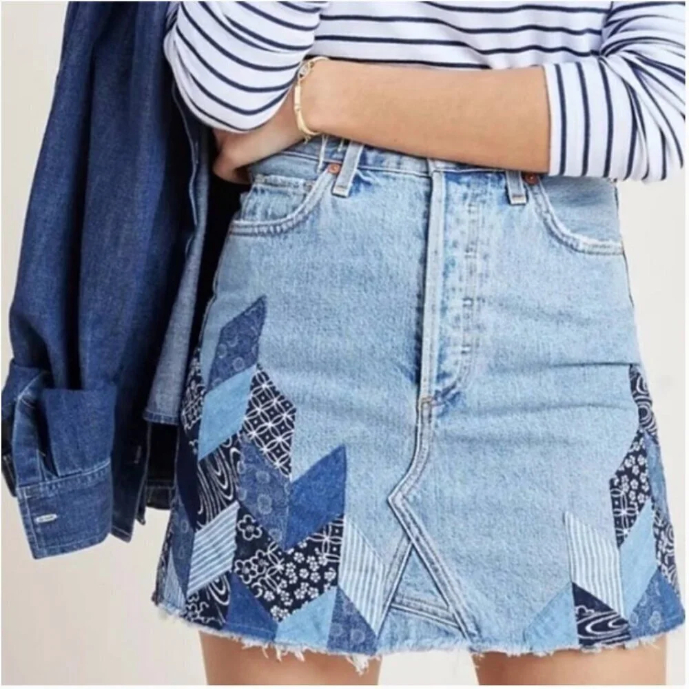 Anthropologie Citizens of Humanity Astrid Patchwork Denim Mini Skirt